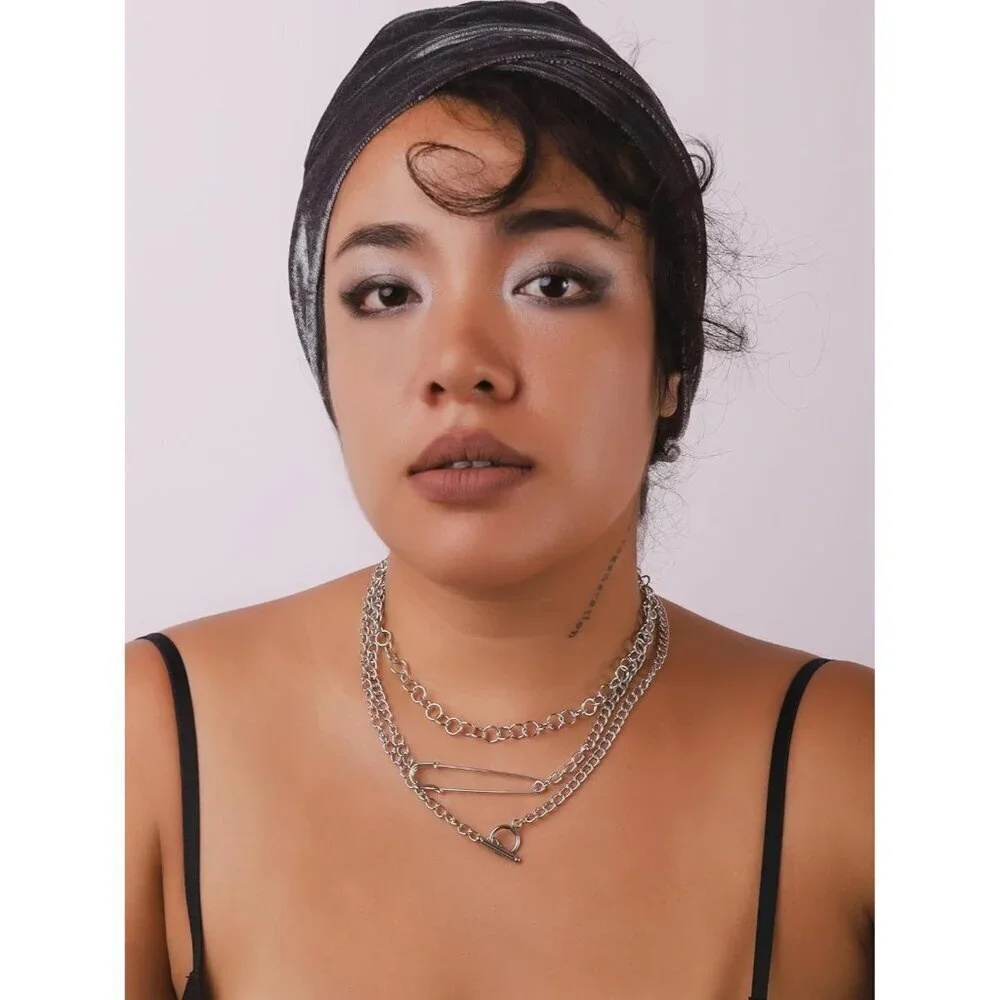 Silver-tone layered chunky chain choker necklace punk grunge style women